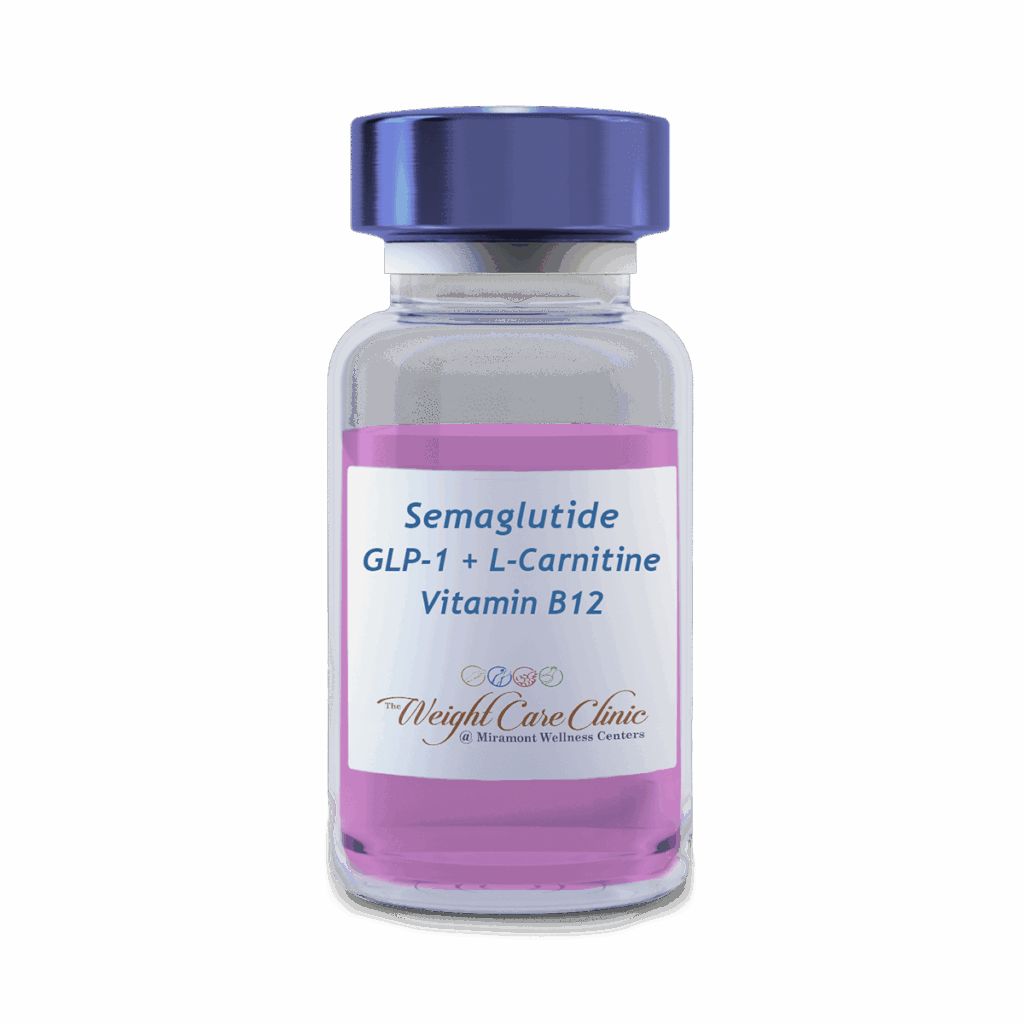 Vial of compounded GLP-1 with L-Carnitine and B12 at Miramont Wellness Centers